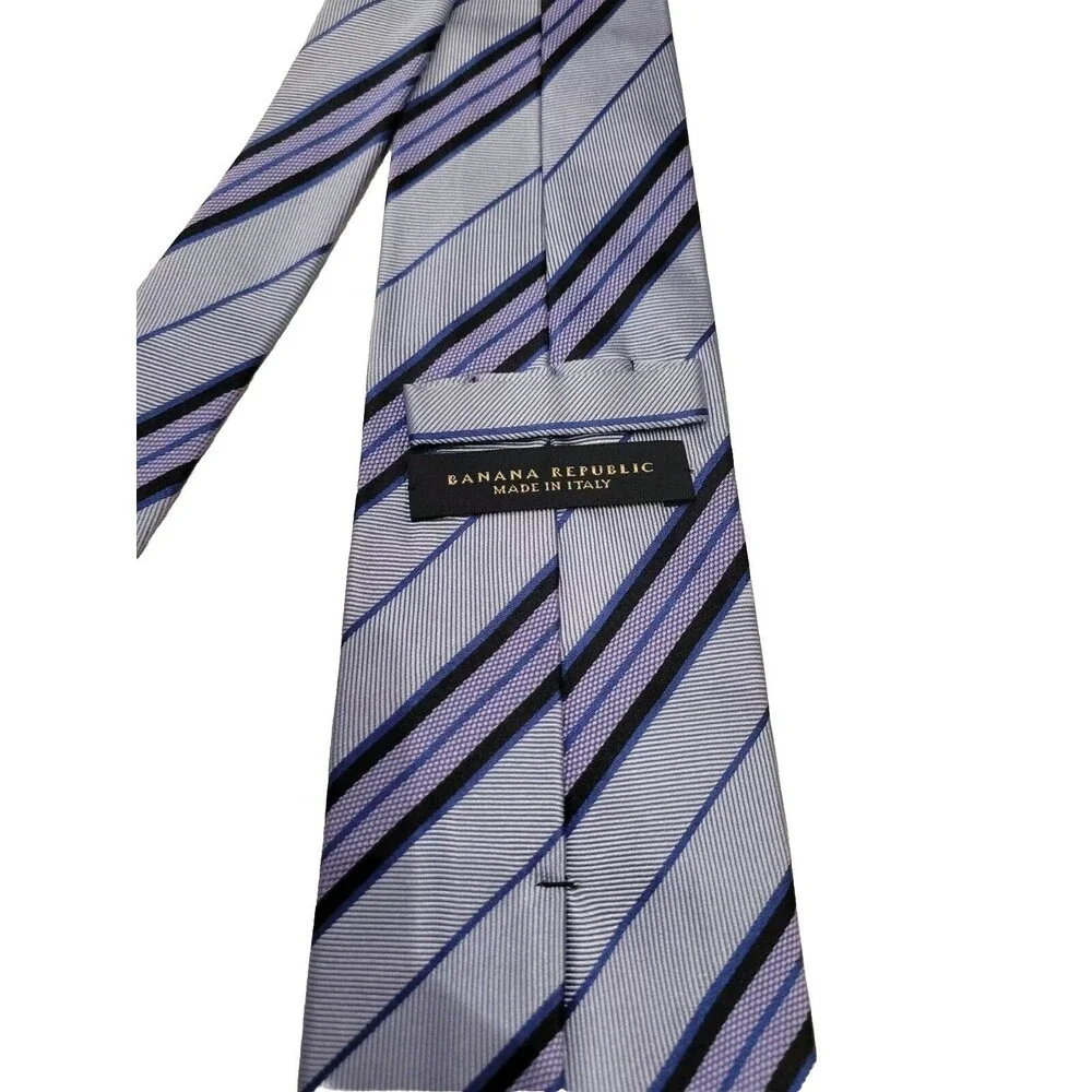 Banana Republic Mens 100% Silk Tie Classic Width Striped Blue Black Purple